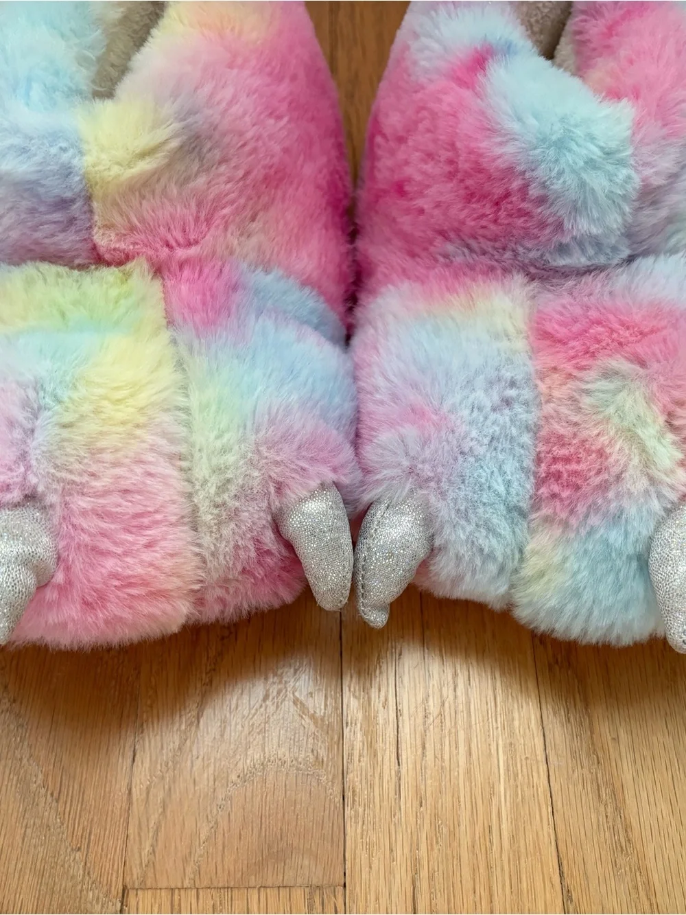 Pastel Rainbow Plush Unicorn Claw Slippers